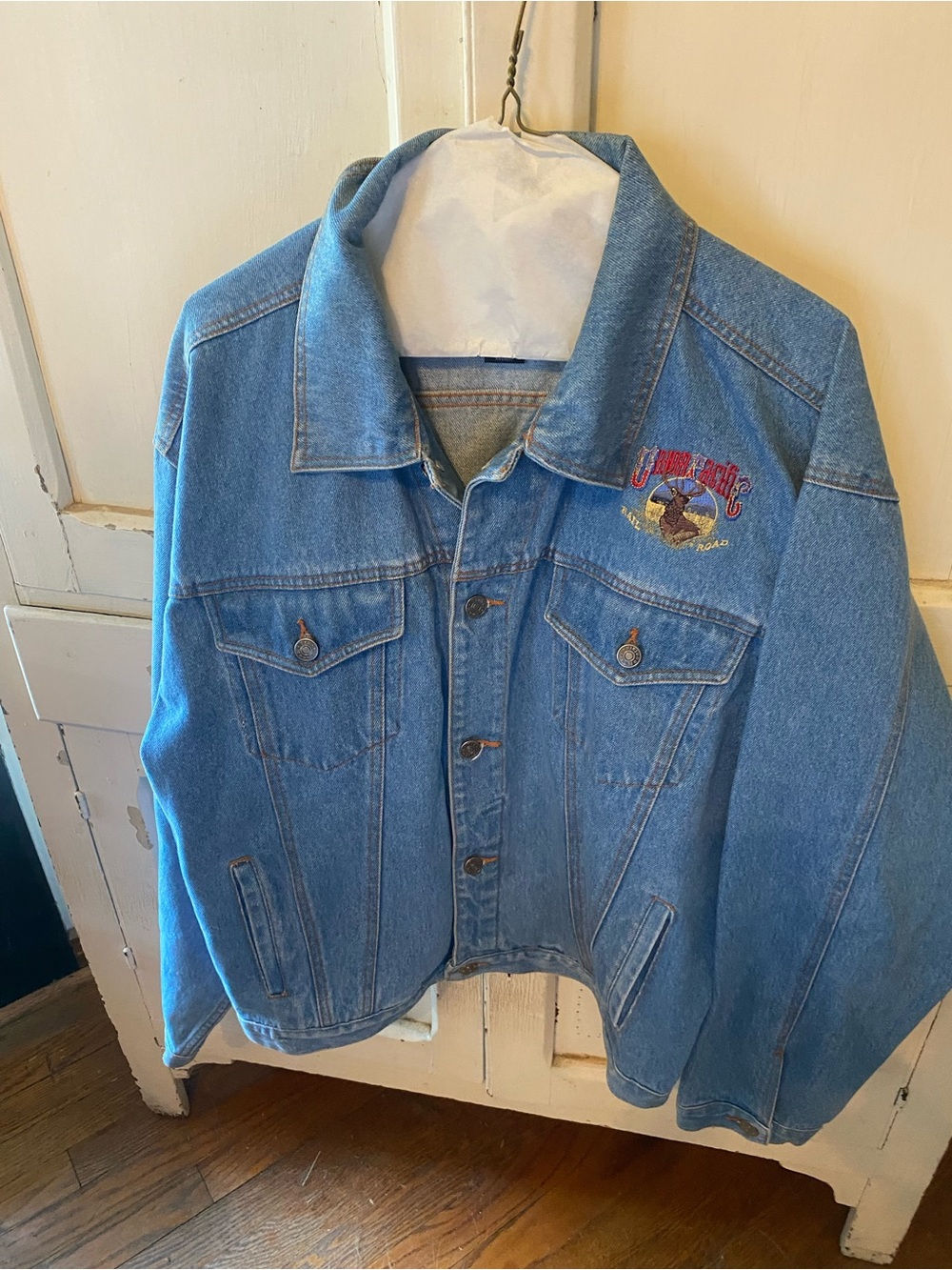 Light Blue Denim Jacket with Embroidered Patch